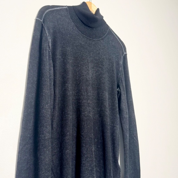 John Varvatos Artisan Turtleneck w Reverse Print Silk Cashmere Black Sweater - M - Picture 3 of 5